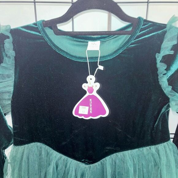 Child’s green velvety dress with tulle skirt and ruffles NWT - Picture 2 of 6
